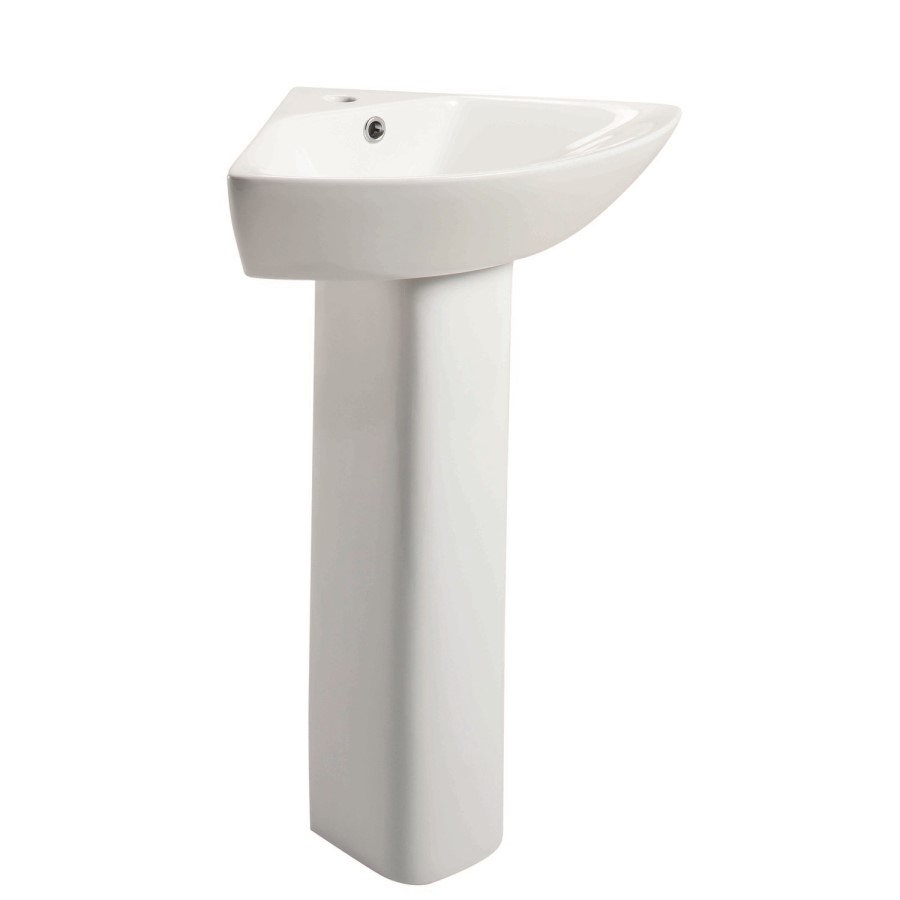 Fair Cloakroom Corner Sink with Pedestal - 1 Tap Hole