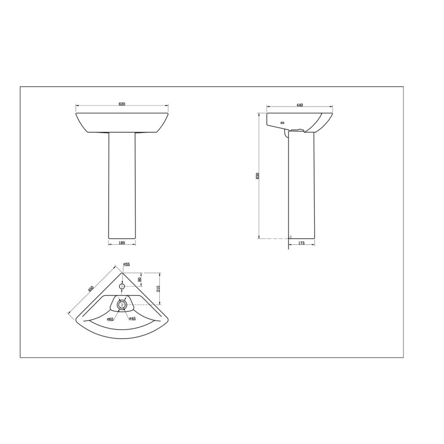 Fair Cloakroom Corner Sink with Pedestal - 1 Tap Hole