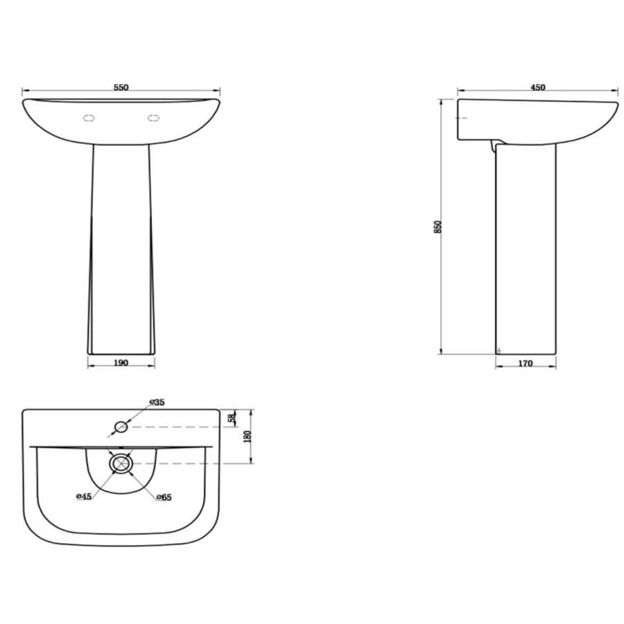Lavender Pedestal Sink - 1 Tap Hole