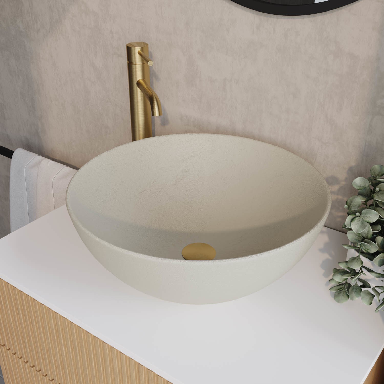 Fawn Beige Unglazed Round Countertop Basin 410Mm