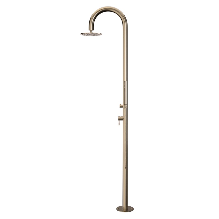 Brushed Brass Outdoor Shower with Pencil Hand Shower 2 Outlets - Fiji