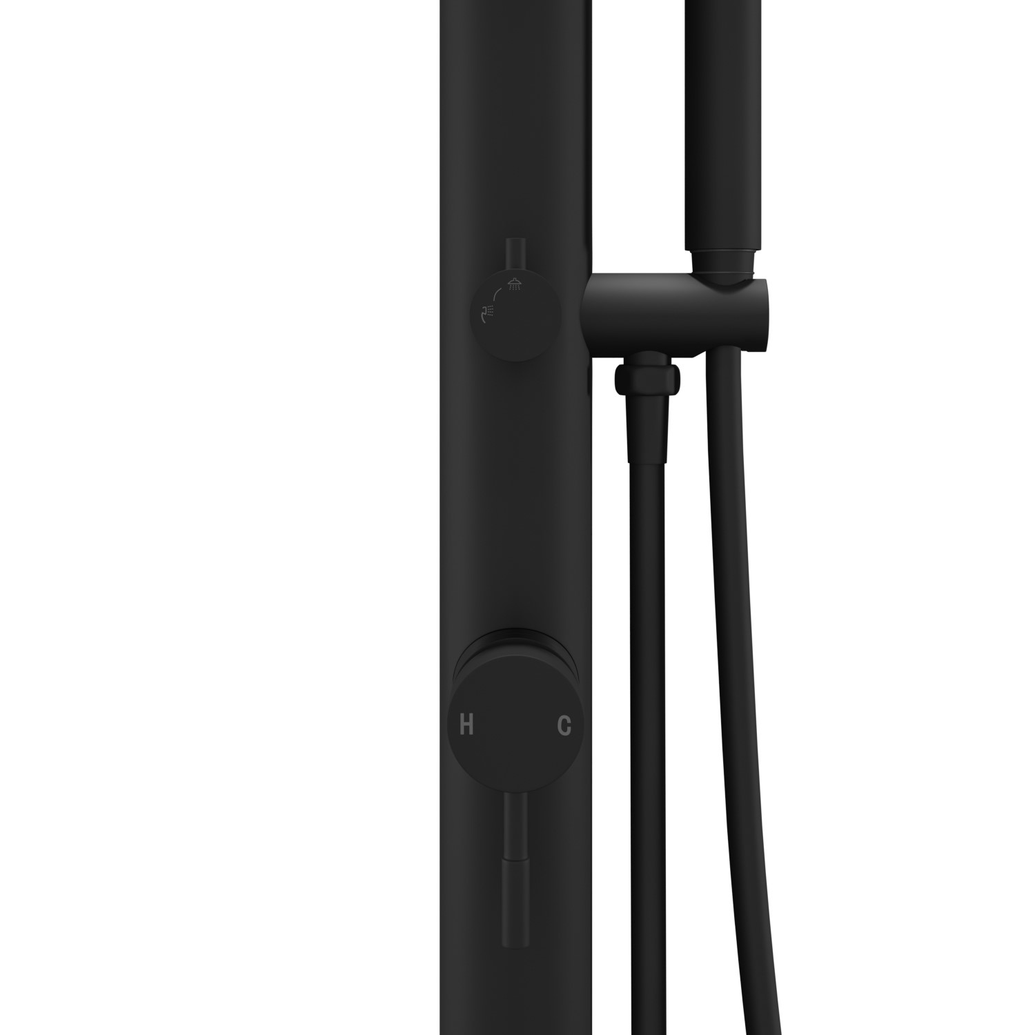 Matt Black Round Outdoor Shower with Pencil Handset Fiji Better