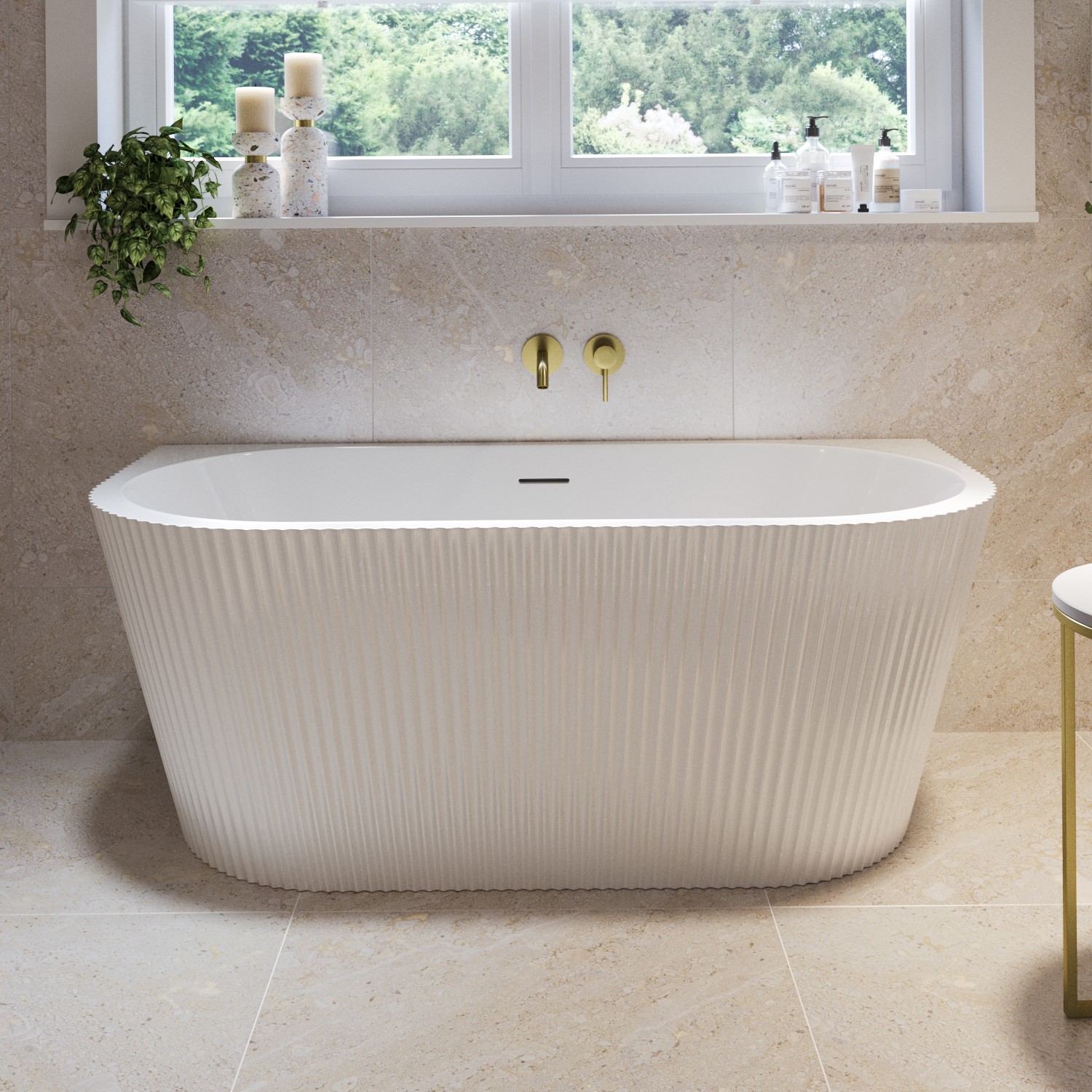 Gable White Freestanding Fluted Double Ended Back To Wall Bath 1500 X 745Mm