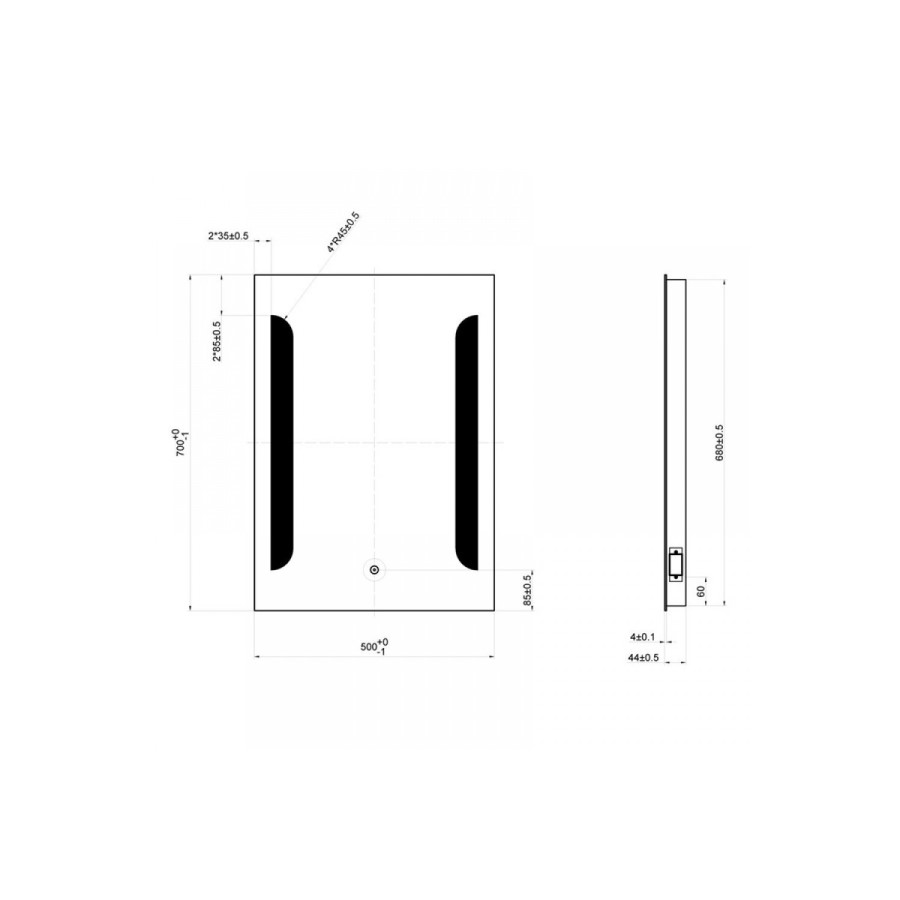 Tulia LED Bathroom Mirror with Illumination De-mist & Shaving Socket - H700 x W500 x D45mm