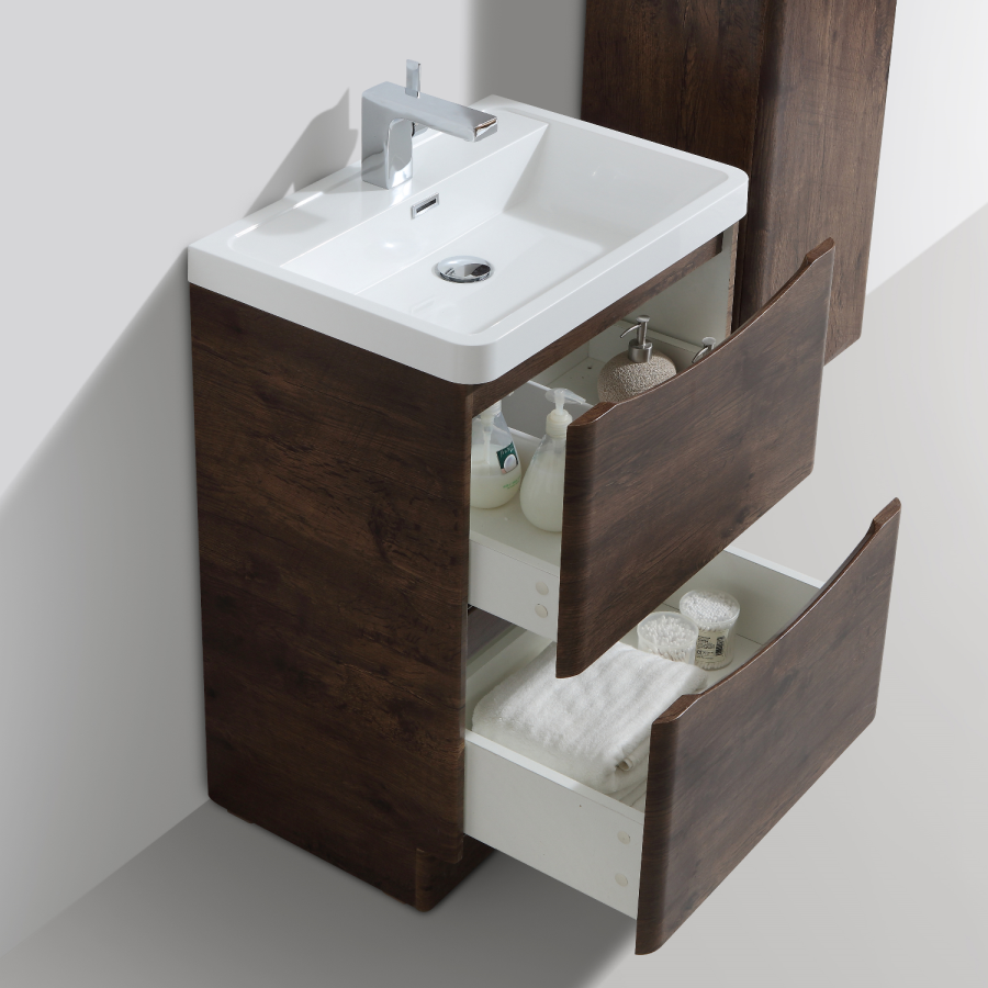 Walnut Free Standing Bathroom Vanity Unit & Basin - W600mm