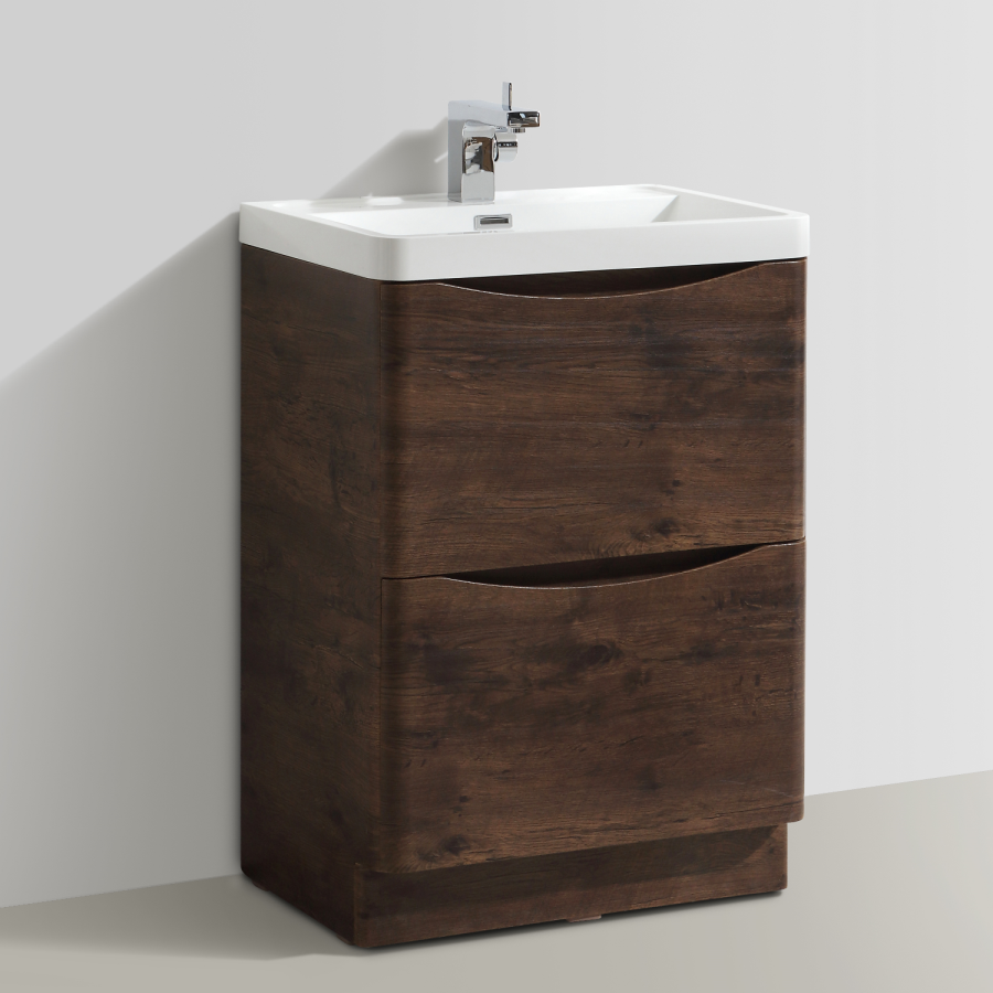 Walnut Free Standing Bathroom Vanity Unit & Basin - W600mm