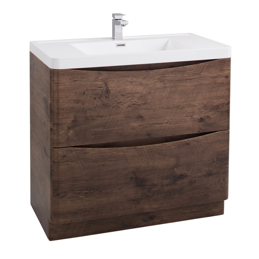 GRADE A1 - Walnut Free Standing Bathroom Vanity Unit & Basin - W900 x H850mm - Oakland