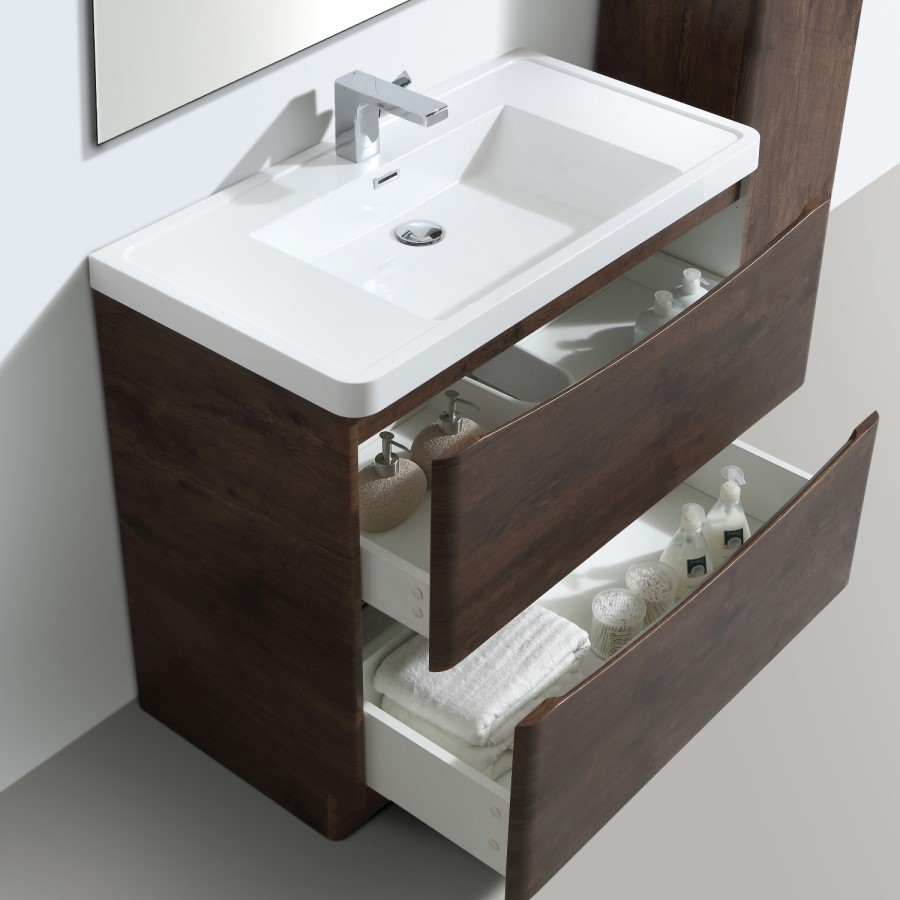 GRADE A1 - Walnut Free Standing Bathroom Vanity Unit & Basin - W900 x H850mm - Oakland
