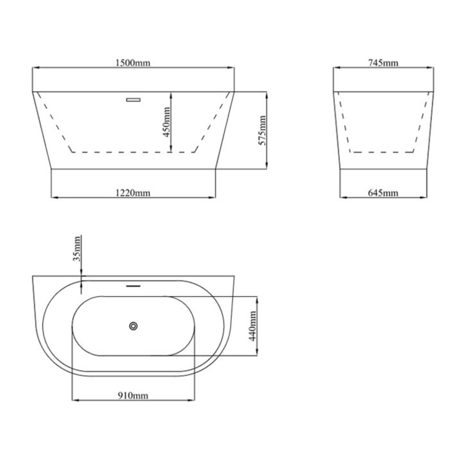 GRADE A1 - Gable Modern Back To Wall Freestanding Bath - 1500 x 745mm