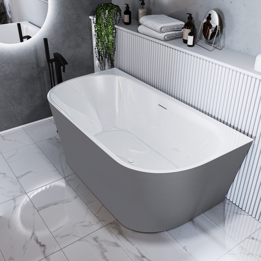 Grey Freestanding Double Ended Back to Wall Bath 1500 x 745mm - Gable