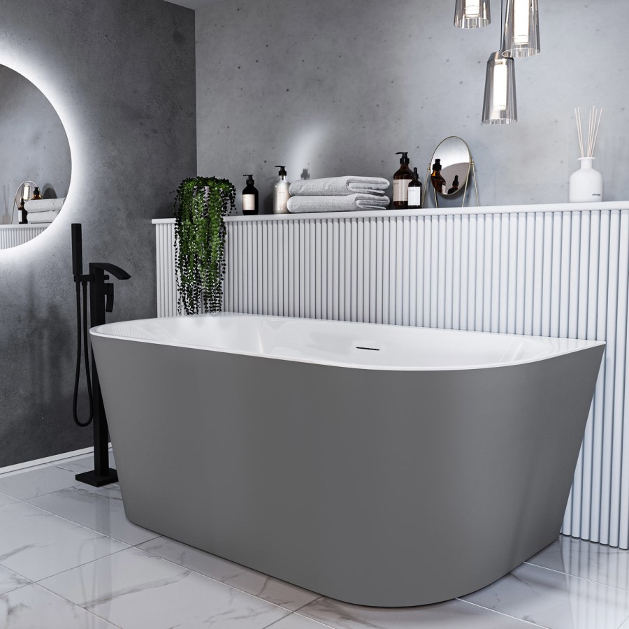 Grey Freestanding Double Ended Back to Wall Bath 1500 x 745mm - Gable