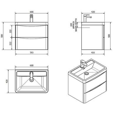 White Wall Hung Bathroom Vanity Unit & Basin - 600mm Wide