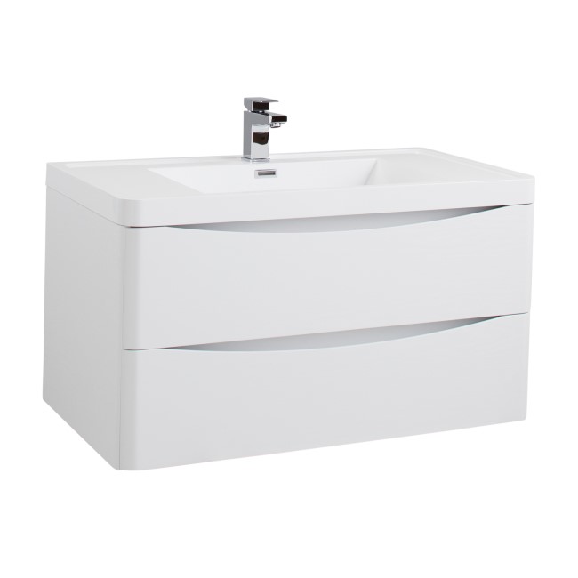 White Wall Hung Bathroom Vanity Unit & Basin - 900mm Wide