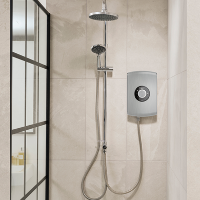 Photos - Shower System Triton Amore DuElec 9.5kW Brushed Steel Shower Chrome GEAMDU96