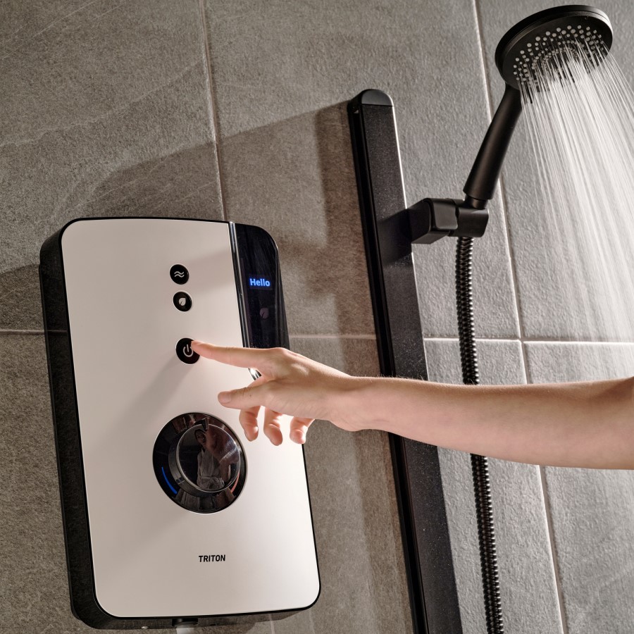 Triton Enlight 9.5kW Thermostatic Electric Shower with Back to Wall Kit - White