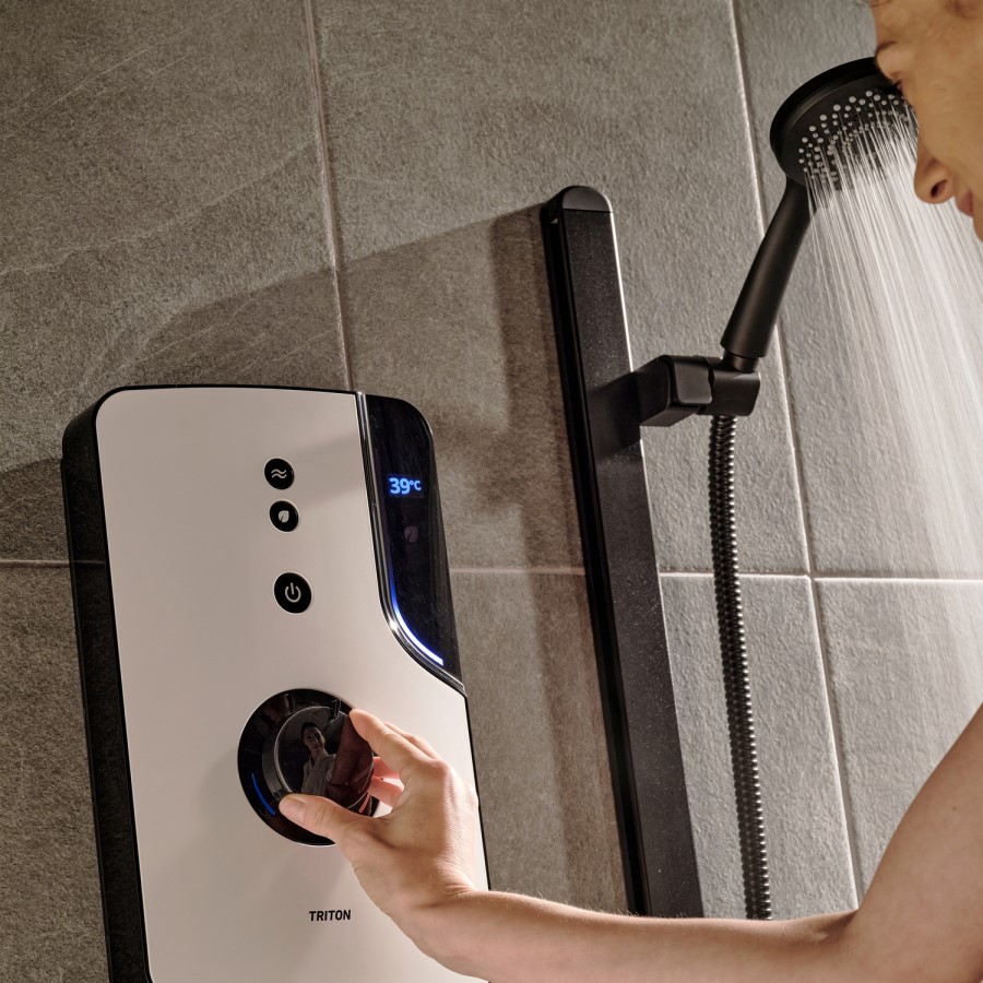 Triton Enlight  9.5kW Thermostatic Electric Shower with Back to Wall Kit - Grey