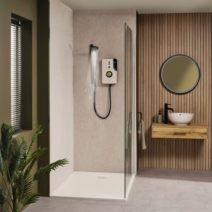 Triton Enlight 9.5kW Thermostatic Electric Shower with Back to Wall Kit - Taupe