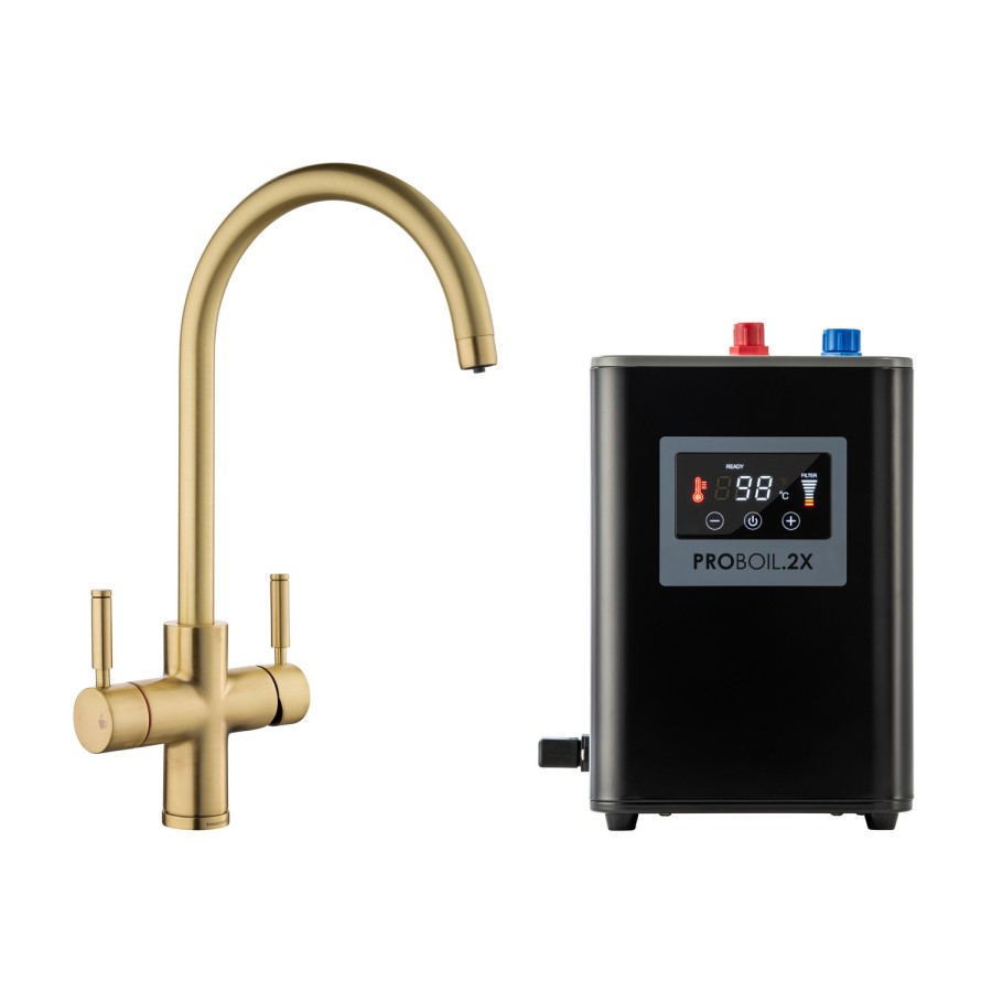 Rangemaster GEO Intense Round Brushed Brass 4 in 1 Instant Boiling Water Kitchen Tap
