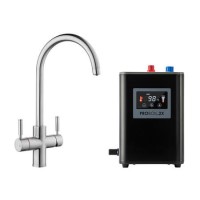 GRADE A1 - Rangemaster GEO Intense Round Brushed Chrome 4 in 1 Boiling Water Kitchen Tap