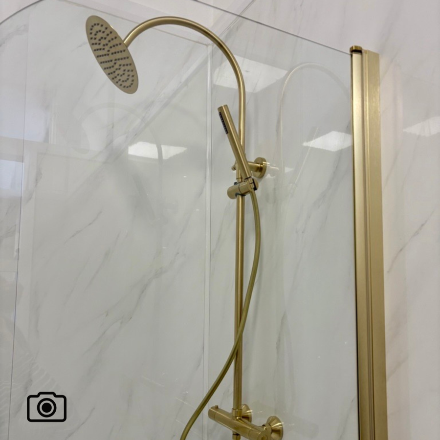Brass Thermostatic Mixer Shower Set with Rainfall-Style Curved Arm Hand Shower with Slide Rail Kit - Grace