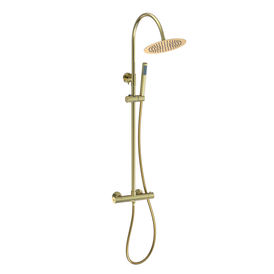 Brass Thermostatic Mixer Shower Set with Rainfall-Style Curved Arm Hand Shower with Slide Rail Kit - Grace