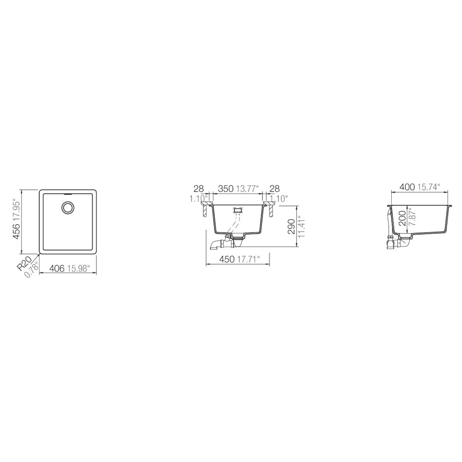 Single Bowl Undermount Grey Granite Kitchen Sink - Rangemaster Schock Greenwich 