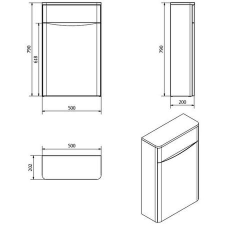 Grey Back to Wall WC Toilet Unit - Without Toilet - W500 x D200mm - Oakland