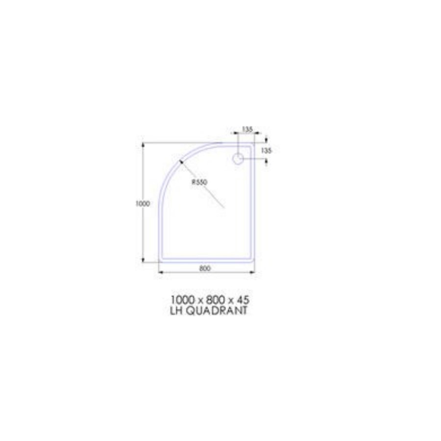 1000 x 800 Offset Quadrant Stone Resin Tray - Acrylic Capped Left Hand