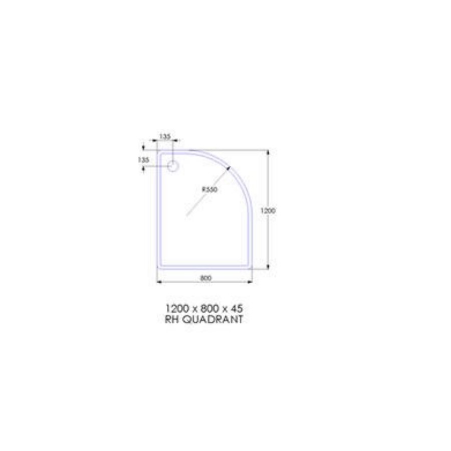 Offset Quadrant Right Hand Low Profile Shower Tray 1200 x 800mm - JT