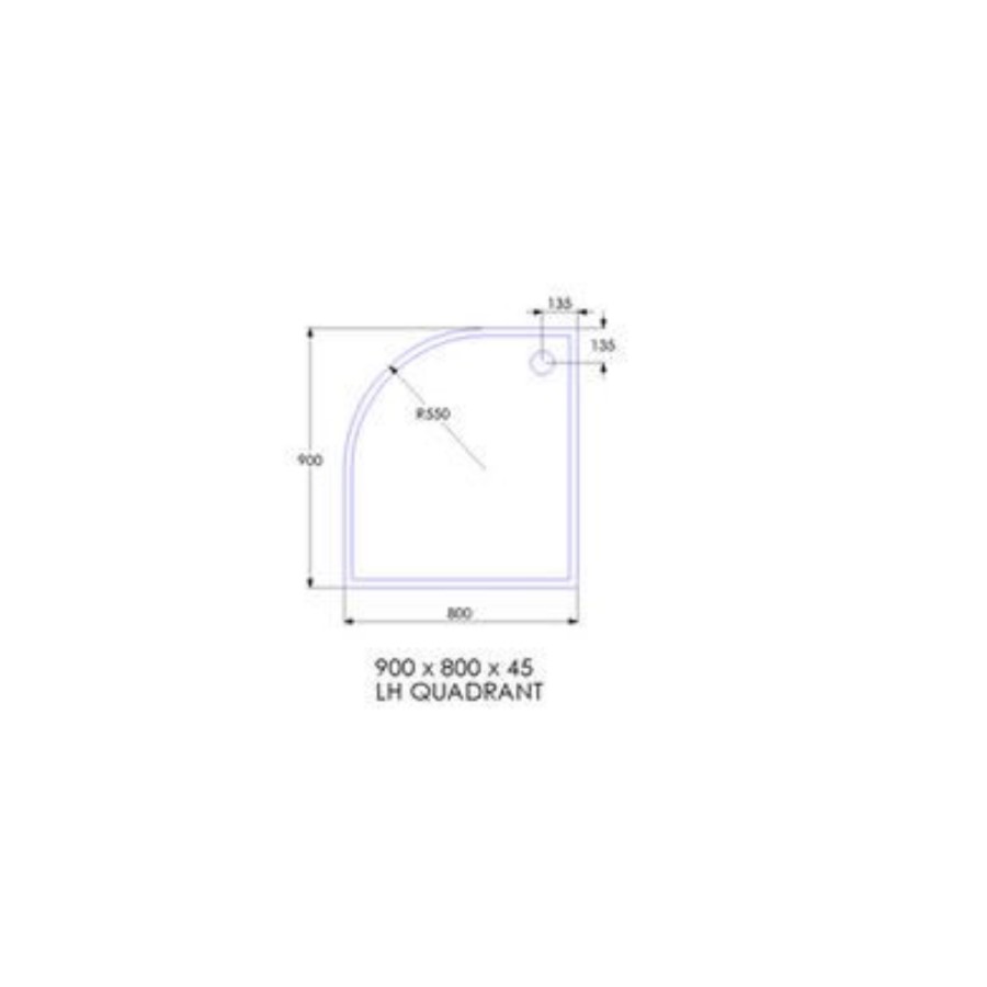 900x800mm Left Hand Offset Quadrant Low Profile Stone Resin Shower Tray