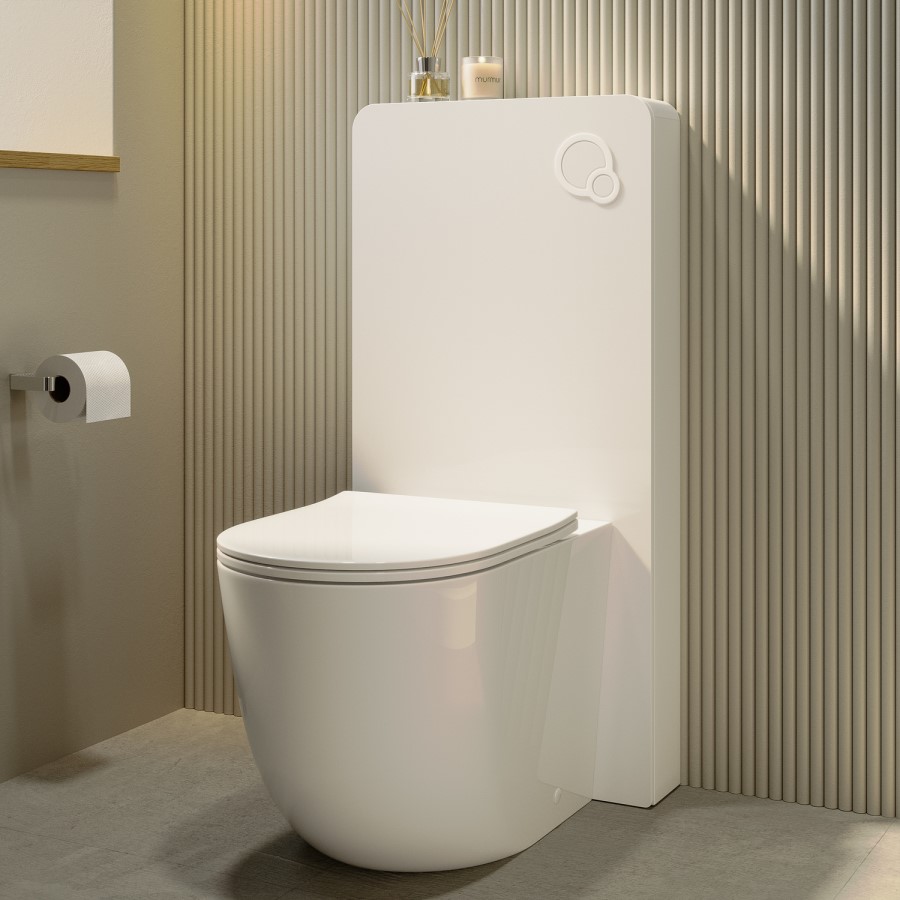 White Glass Cabinet with Cistern & Pneumatic Dual Flush Button for Back to Wall Toilets - Hako