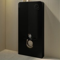 Black Glass Cabinet with Cistern, Frame & Pneumatic Dual Flush Button for Wall Hung Toilets - Hako