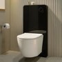 Black Glass Cabinet with Cistern, Frame & Pneumatic Dual Flush Button for Wall Hung Toilets - Hako