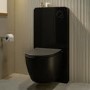 Black Glass Cabinet with Cistern, Frame & Pneumatic Dual Flush Button for Wall Hung Toilets - Hako
