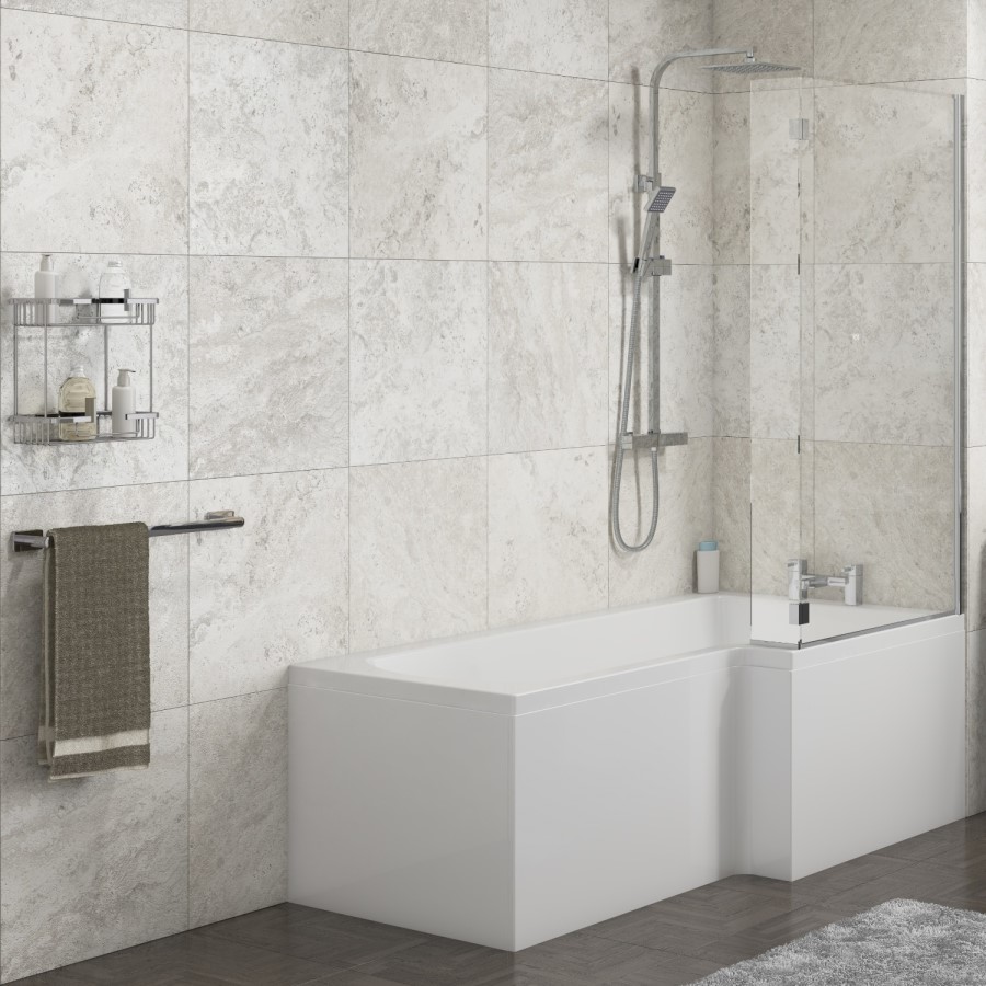 Lena Right Hand L Shape Shower Bath with Side Panel & Shower Screen - 1500 x 700mm
