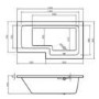 Lena Right Hand L Shape Shower Bath with Side Panel & Shower Screen - 1500 x 700mm