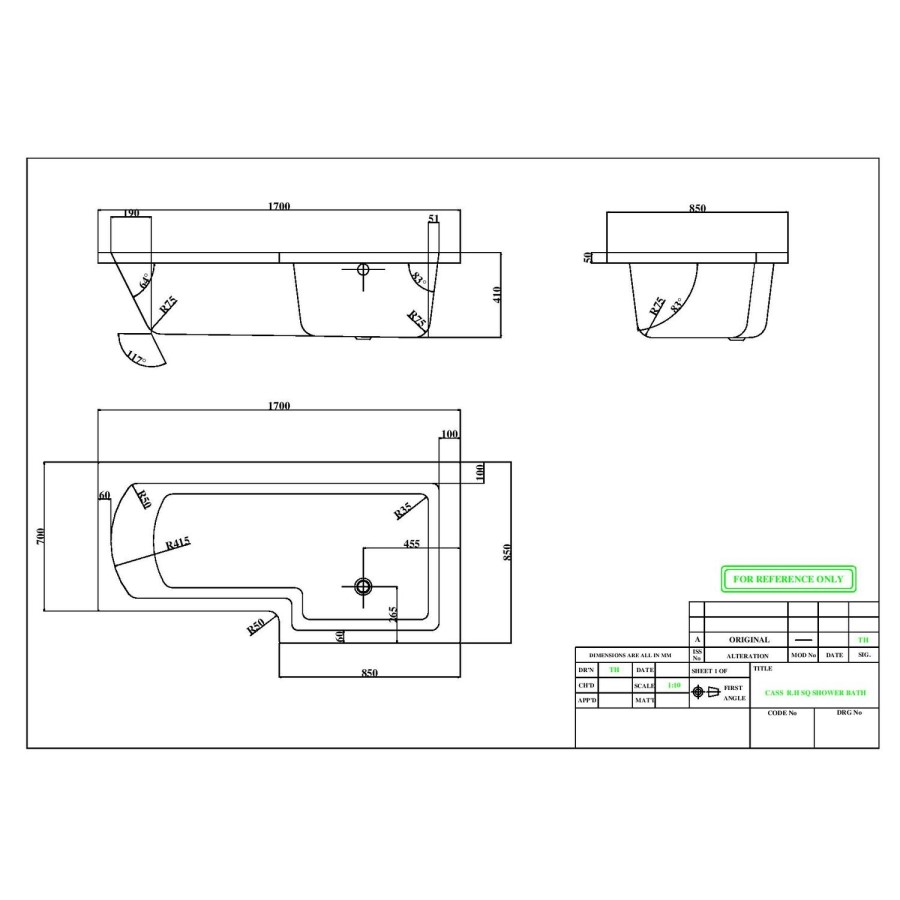 Lena Right Hand L Shape Shower Bath with Side Panel & Shower Screen - 1700 x 700mm