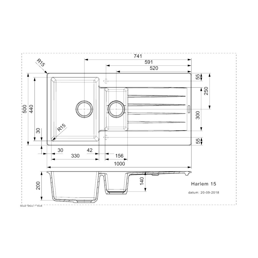 Refurbished Reginox 1.5 Bowl Brown Granite Composite Kitchen Sink with Reversible Drainer 