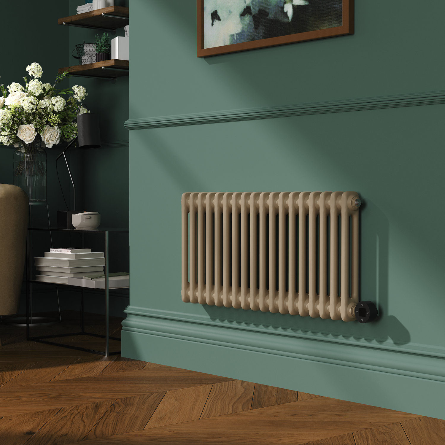 Electriq Beige Grey Horizontal Smart Electric Radiator With Wi-Fi Thermostat - 1.2Kw - H400xw830 - Bathroom Safe