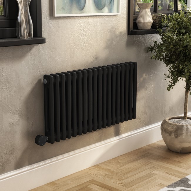 Midnight Black Electric Horizontal Designer Radiator 0.6kW with Wifi Thermostat - H600xW590mm - IPX4 Bathroom Safe