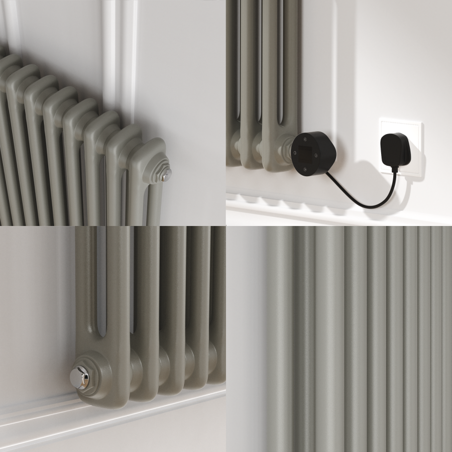Smoked Stone Horizontal Smart Electric Radiator with Wi-Fi Thermostat - 1.2KW - H400xW830 - Bathroom Safe