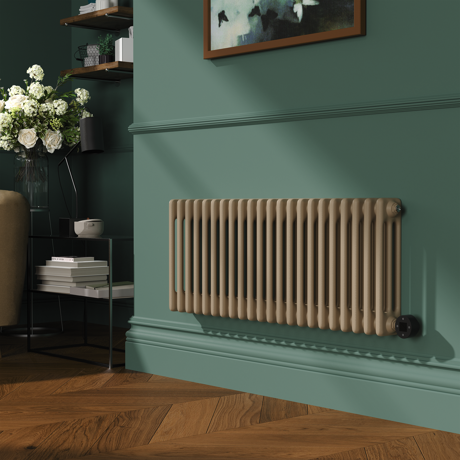 Electriq Beige Grey Horizontal Smart Electric Radiator With Wi-Fi Thermostat - 1.2Kw - H400xw1190 - Bathroom Safe