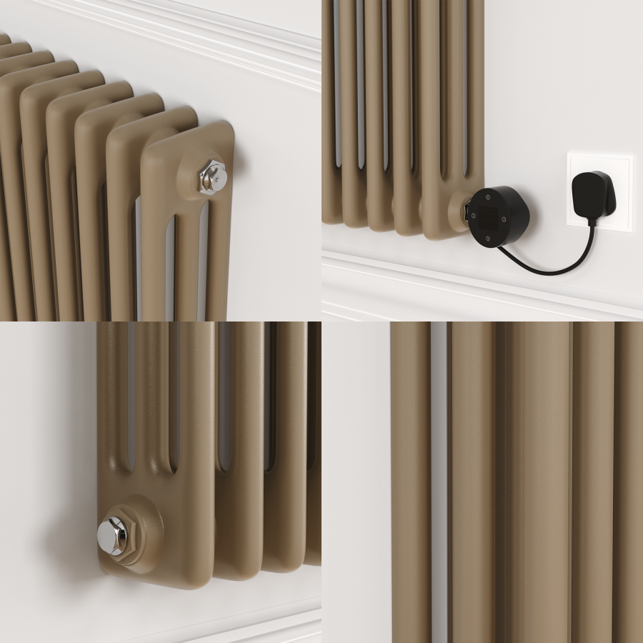 Beige grey Horizontal Smart Electric Radiator with Wi-Fi Thermostat - 1.2KW - H400xW1190 - Bathroom Safe