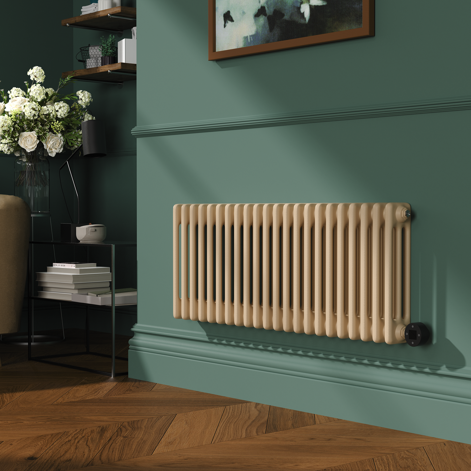 Electriq Brown Elk Horizontal Smart Electric Radiator With Wi-Fi Thermostat - 1.2Kw - H400xw1190 - Bathroom Safe