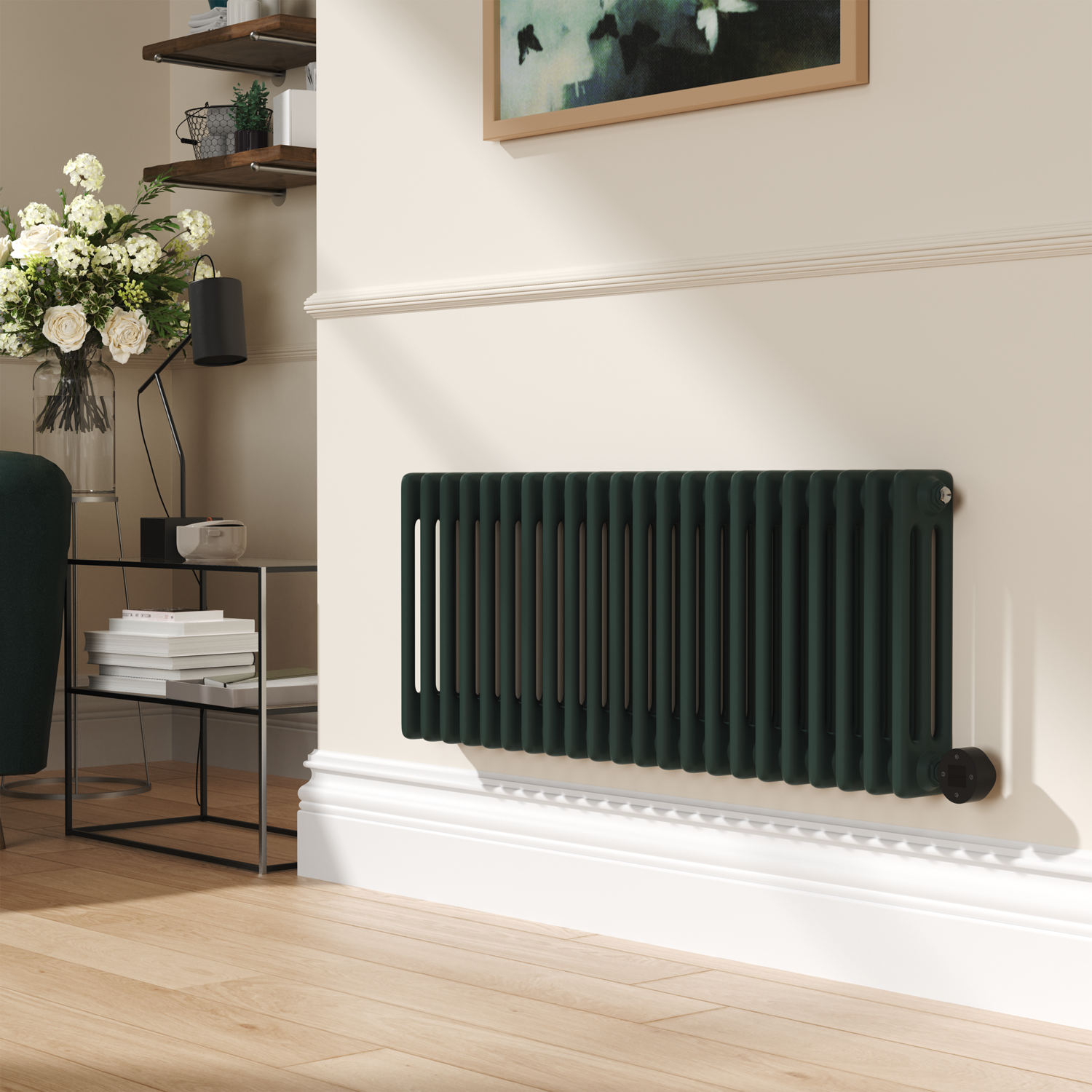 Electriq Green Ever Horizontal Smart Electric Radiator With Wi-Fi Thermostat - 1.2Kw - H400xw1190 - Bathroom Safe