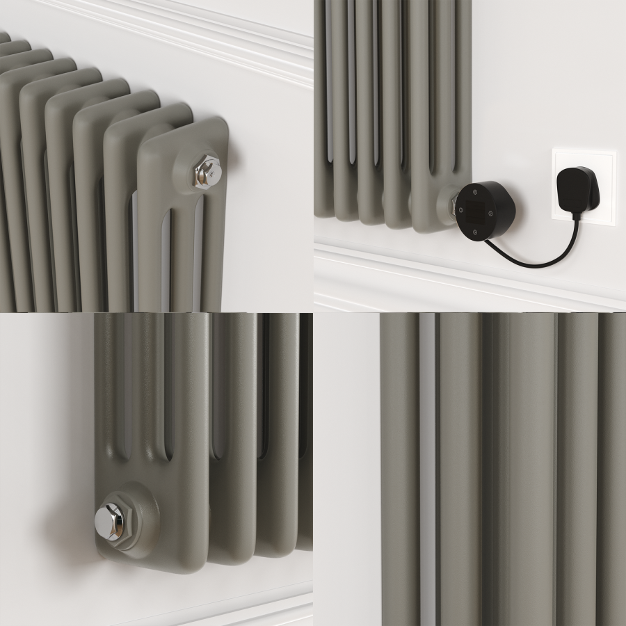 Smoked Stone Horizontal Smart Electric Radiator with Wi-Fi Thermostat - 1.2KW - H400xW1190 - Bathroom Safe