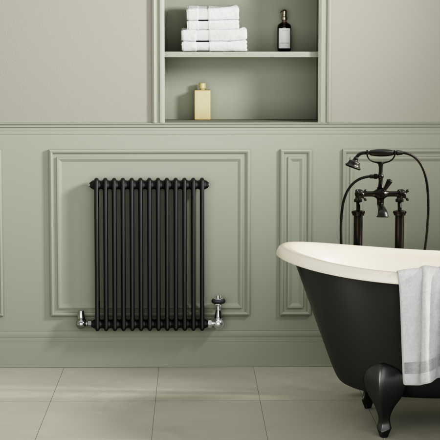 Reggio Midnight Black Horizontal Double Column Traditional Radiator 800x605mm 2045 BTU - Cast Iron Style