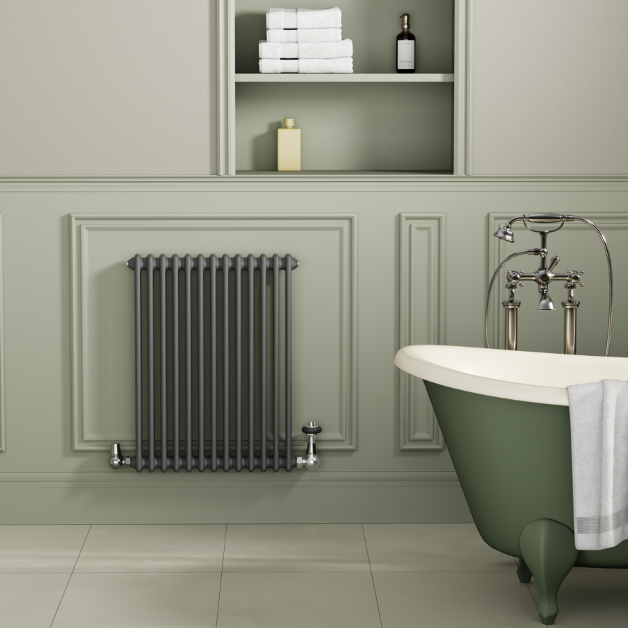 Reggio Anthracite Horizontal Double Column Traditional Radiator 800x605mm 2045 BTU - Cast Iron Style