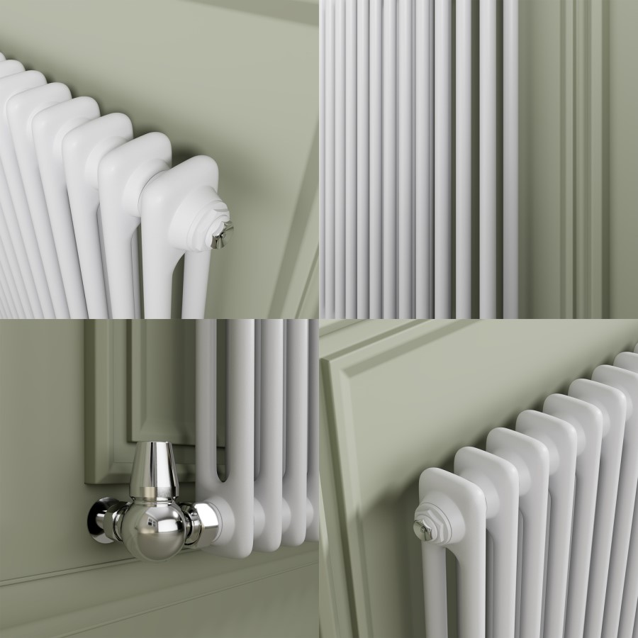 Roca Column Radiator Reggio White Horizontal Double Column Radiator 800x605mm 2680 BTU ...