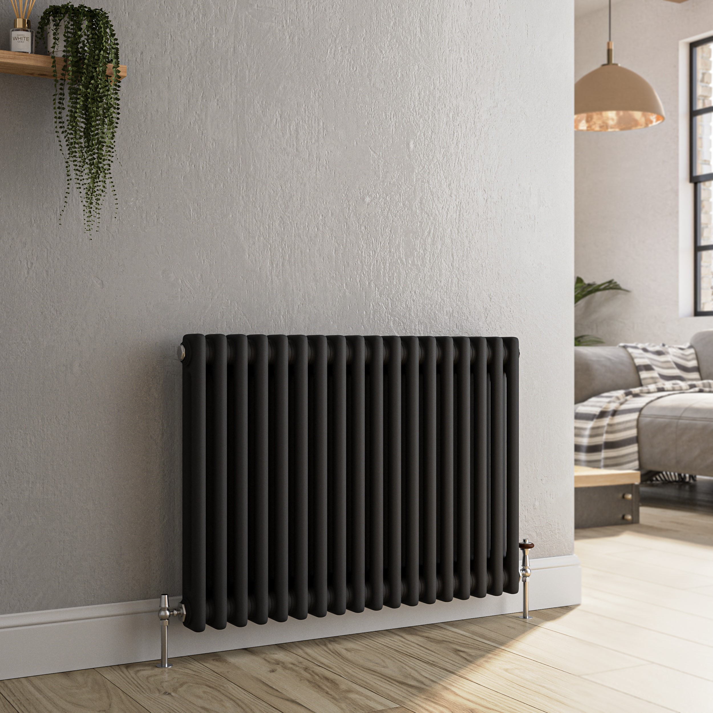 Reggio Midnight Black Horizontal Double Column Traditional Radiator ...